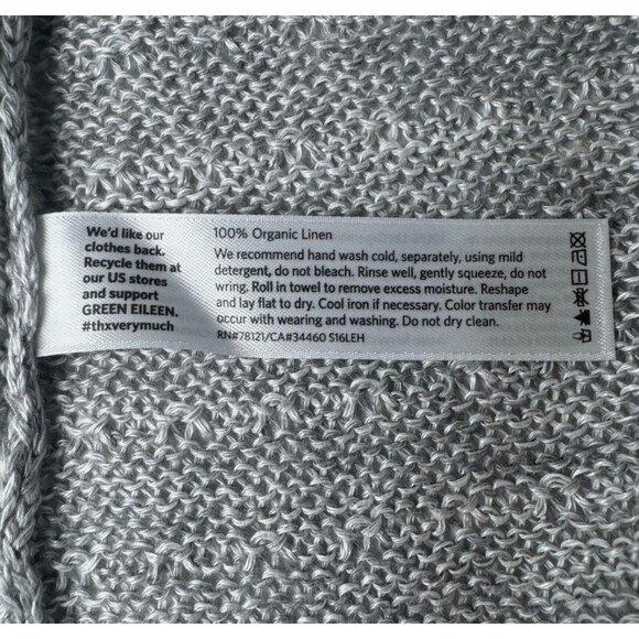Eileen Fisher XS Open Front Cardigan Gray Organic Linen Knit Sweater Long Sleeve - Picture 10 of 11